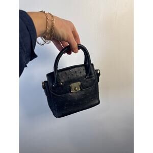 Mellow World Mini Faux Ostrich Leather Top Handle Handbag - Black & Gold